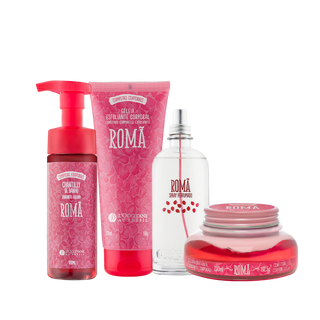 Combo Rom&atilde;: Chantilly de Banho, Geleia Esfoliante, Hidratante e Spray Perfumado